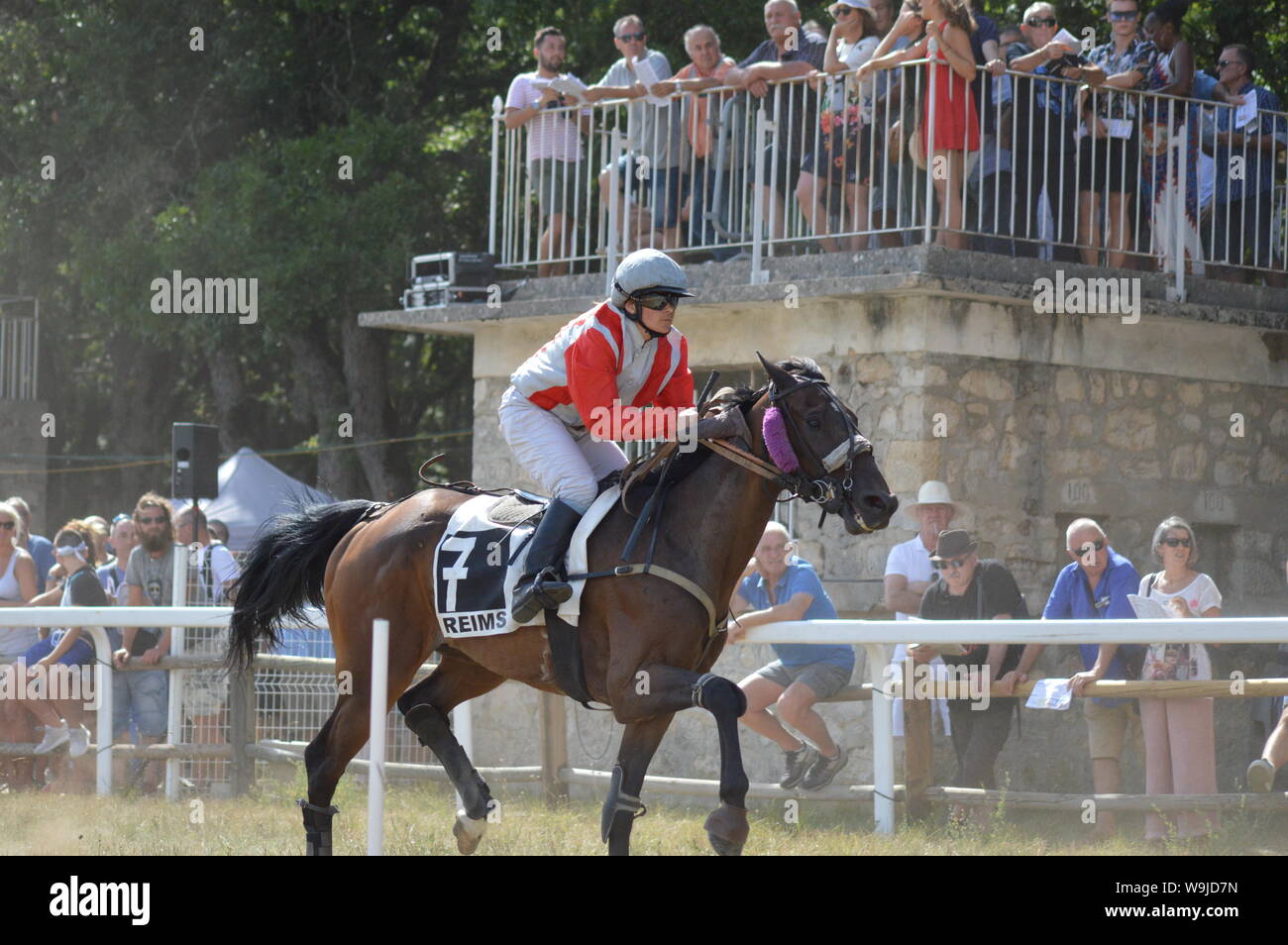 Pferderennbahn in Sault, Provence-Alpes-Côte d'Azur - Frankreich. 11. August 2019. Das einzige Pferd Rennen im Jahr Stockfoto