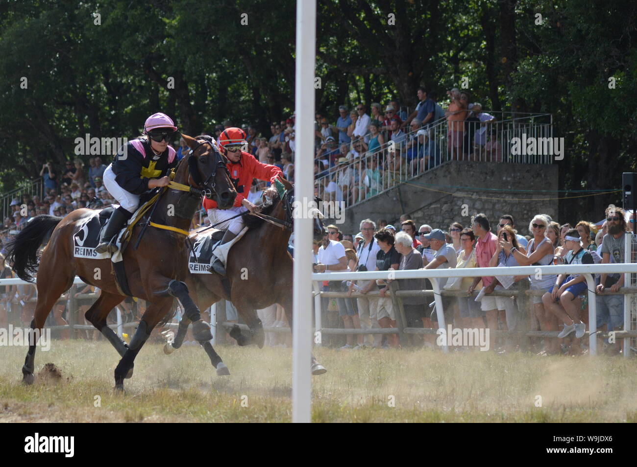 Pferderennbahn in Sault, Provence-Alpes-Côte d'Azur - Frankreich. 11. August 2019. Das einzige Pferd Rennen im Jahr Stockfoto