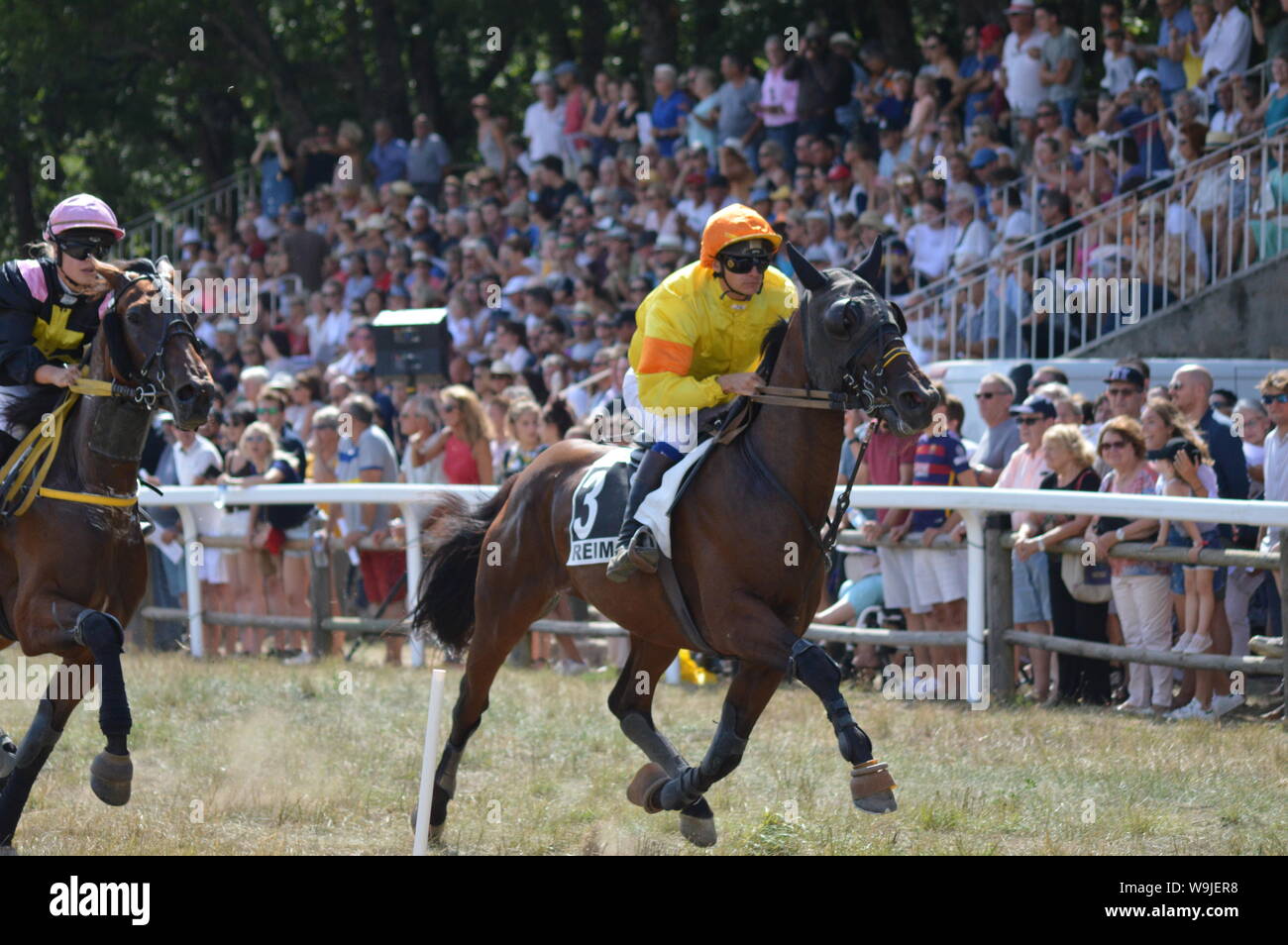 Pferderennbahn in Sault, Provence-Alpes-Côte d'Azur - Frankreich. 11. August 2019. Das einzige Pferd Rennen im Jahr Stockfoto