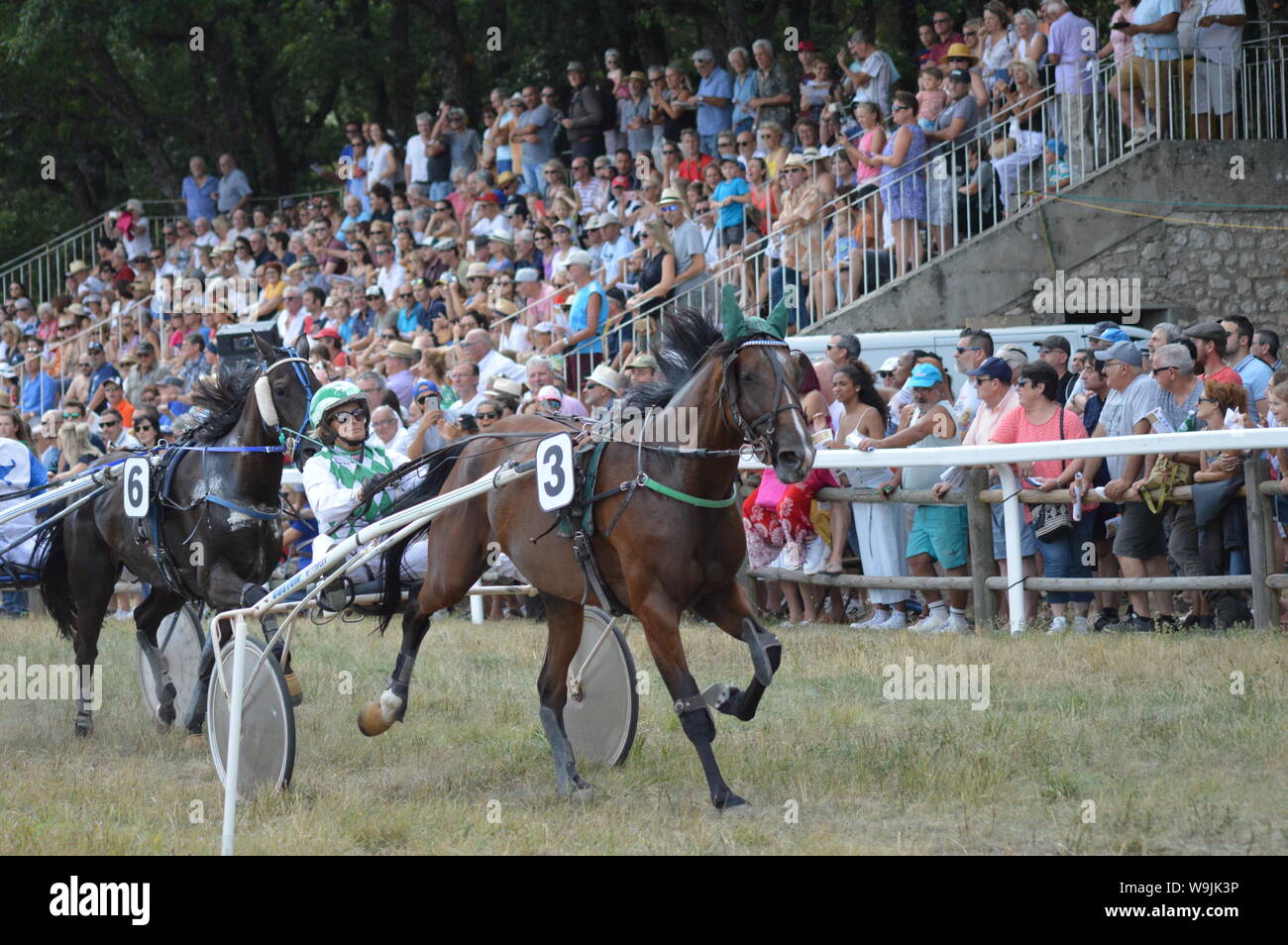 Pferderennbahn in Sault, Provence-Alpes-Côte d'Azur - Frankreich. 11. August 2019. Das einzige Pferd Rennen im Jahr Stockfoto