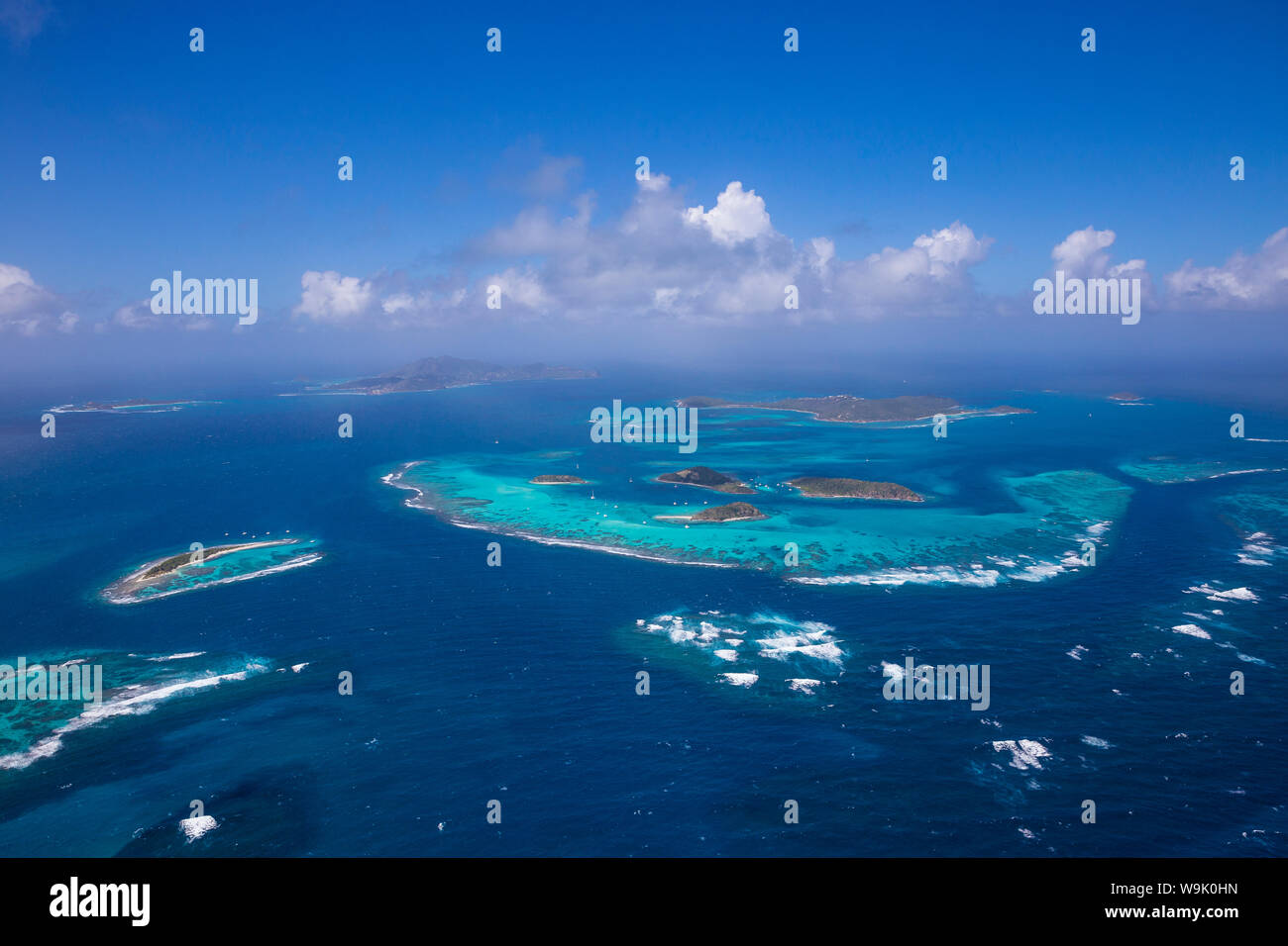 Luftaufnahme der Tobago Cays, die Grenadinen, St. Vincent und die Grenadinen, Karibik, Karibik, Zentral- und Lateinamerika Stockfoto