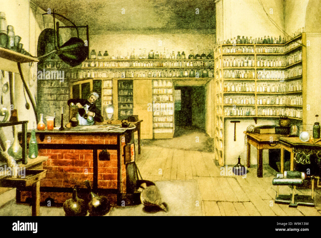 Michael Faraday in seinem Labor an der Royal Institution, Gemälde von Harriet Jane Moore, ca. 1850 Stockfoto