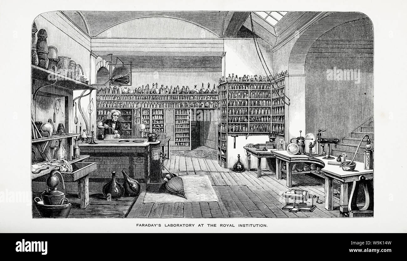 Michael Faradays Labor an der Royal Institution, Drucken, 1870 Stockfoto