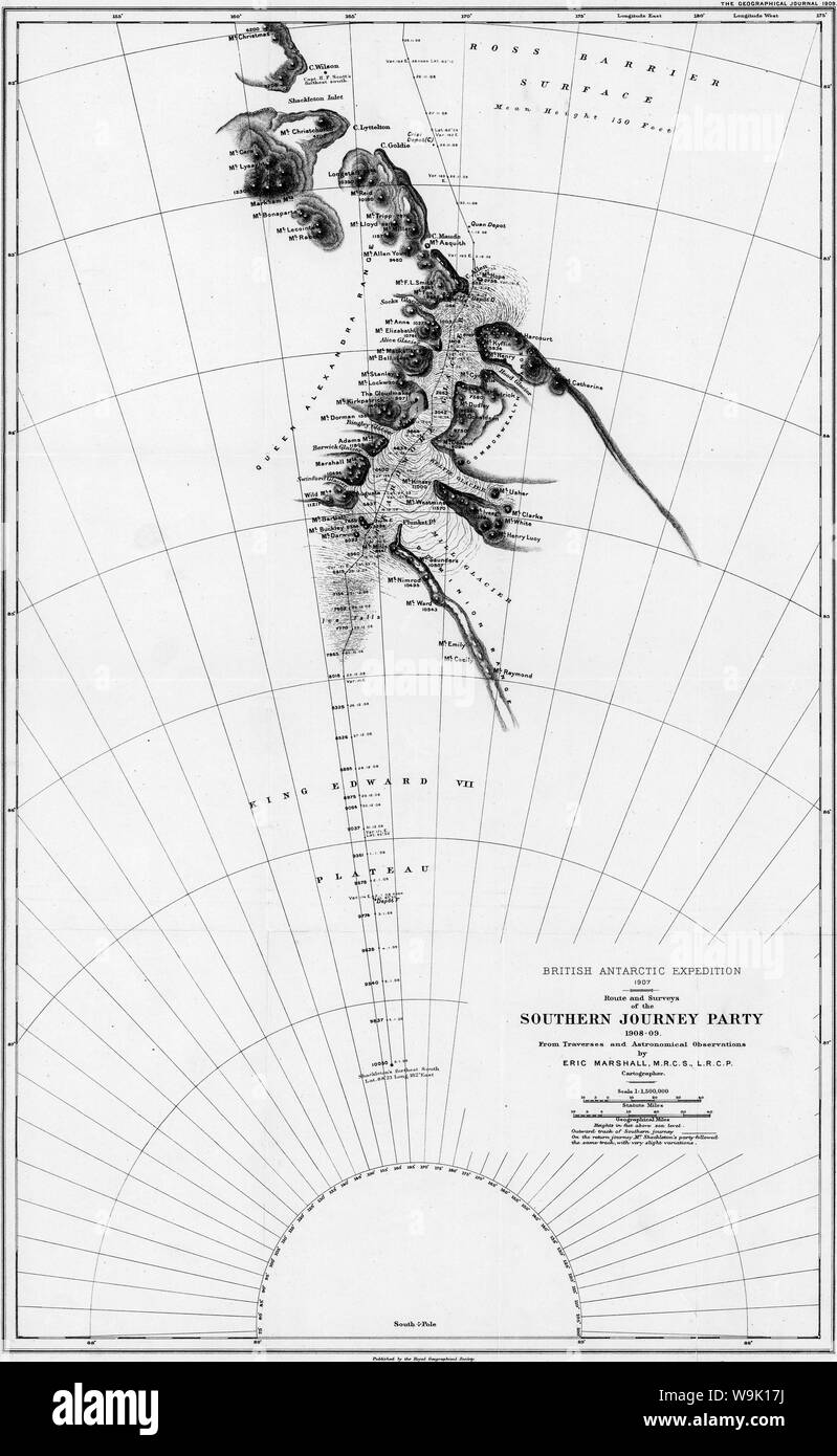 Karte von Ernest Shackleton's Nimrod Expedition zum Südpol in 1908-1909, Abbildung Stockfoto