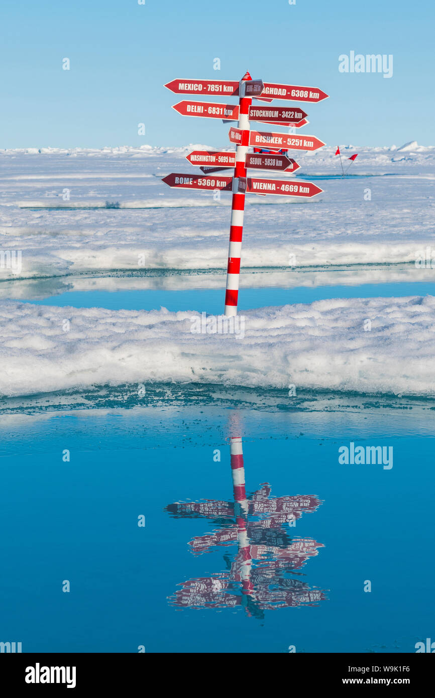 Schild am Nordpol, Arktis Stockfoto