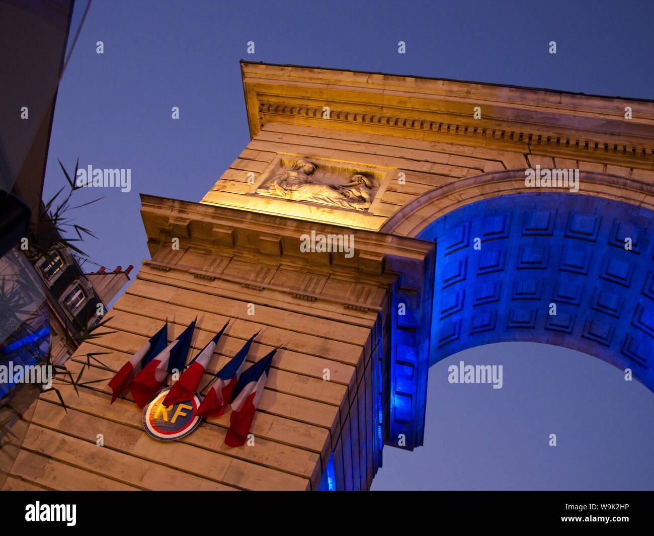 Triumphbogen Porte Guillaume, Detail bei Nacht, Dijon, Burgund, Frankreich, Europa Stockfoto