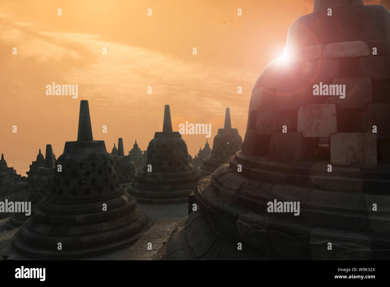 Buddhistische Tempel Borobudur, UNESCO-Weltkulturerbe, Java, Indonesien, Südostasien, Asien Stockfoto