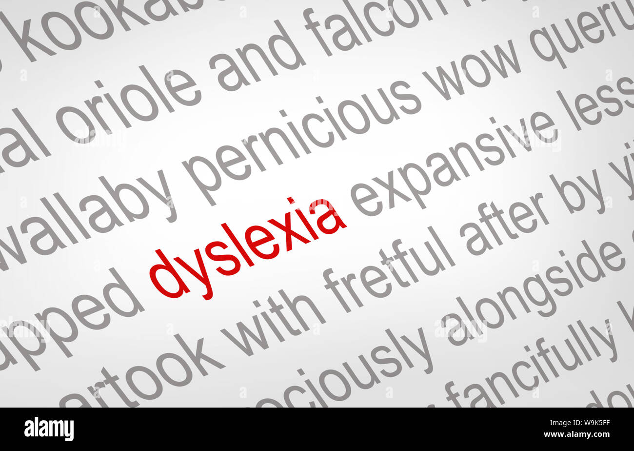 Nahaufnahme des Wortes Legasthenie auf ein Stück weißes Papier gedruckt Stockfoto