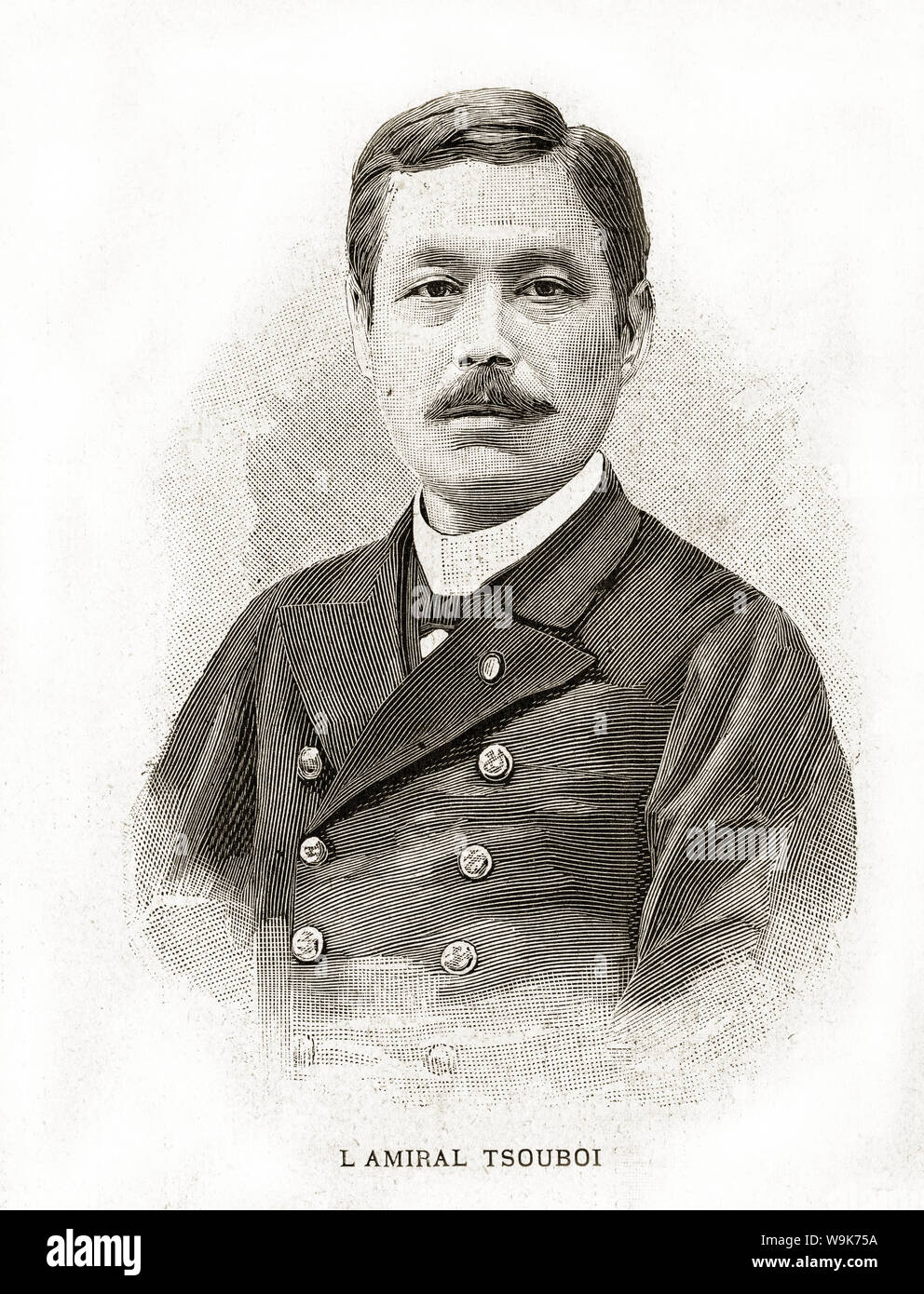 [1890s Japan - Japanische Admiral Kozo Tsuboi] - Kozo Tsuboi (坪井航三, 1843 - 1898) war ein Admiral der Kaiserlichen Japanischen Marine. Er diente während des Ersten Japanisch-Chinesischen Krieges (1894 - 1895). Im Französischen veröffentlichte illustrierte Wochenzeitung L'Illustration am 16. Februar 1895 (Meiji 28). 19 Vintage Zeitung Abbildung. Stockfoto