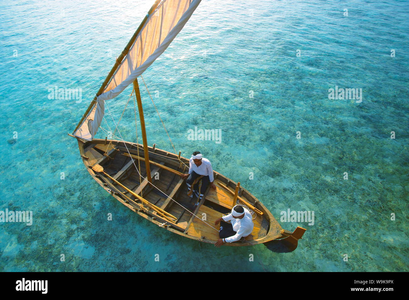 Traditionelles Dhoni, Nord Male Atoll, Malediven, Indischer Ozean, Asien Stockfoto