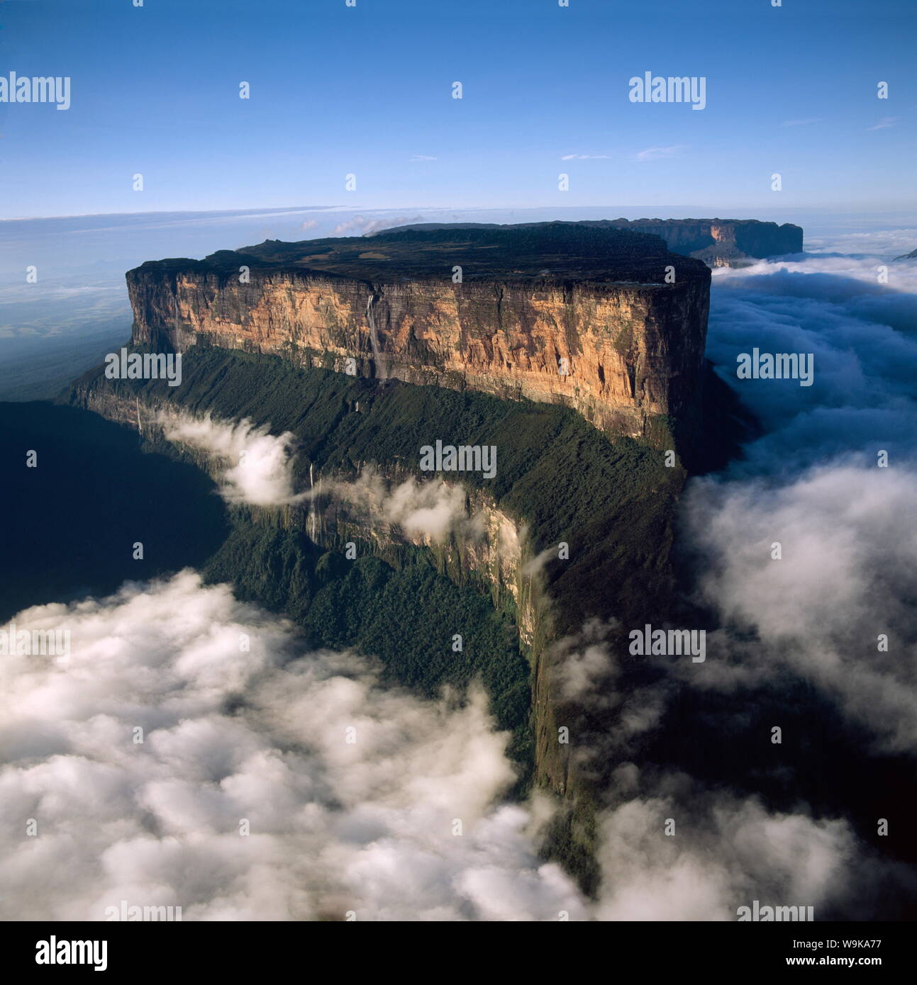 Luftaufnahme der Tepuis zeigt Mount Roraima (Cerro Roraima) aus dem Norden, Venezuela, Südamerika Stockfoto