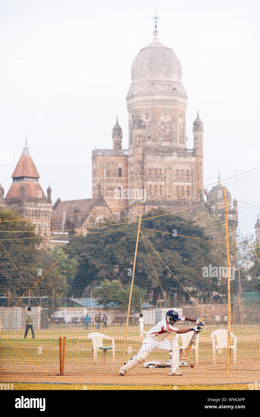 Kricket an Azad Maidan, Mumbai (Bombay), Indien, Südasien Stockfoto