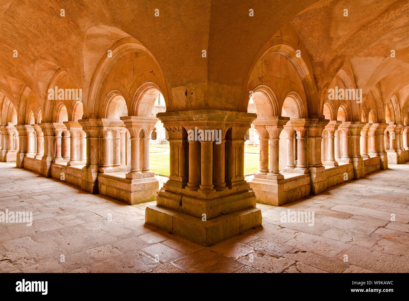 Der Kreuzgang von Fontenay Abbey, UNESCO-Weltkulturerbe, Cote d ' or, Burgund, Frankreich Stockfoto