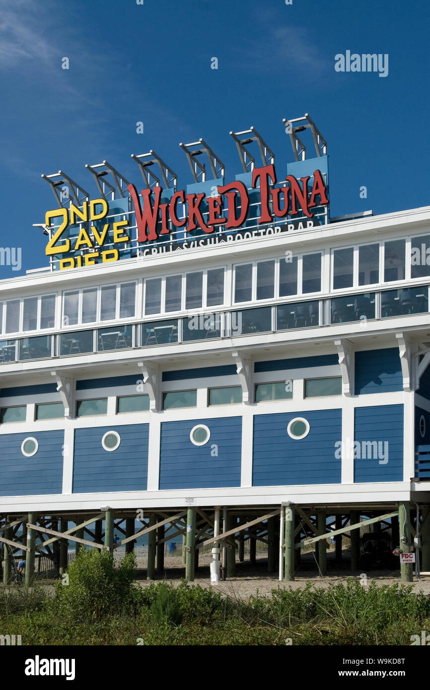 2Nd Avenue Pier & Gottlosen Thunfisch Restaurant in Myrtle Beach, USA. Stockfoto