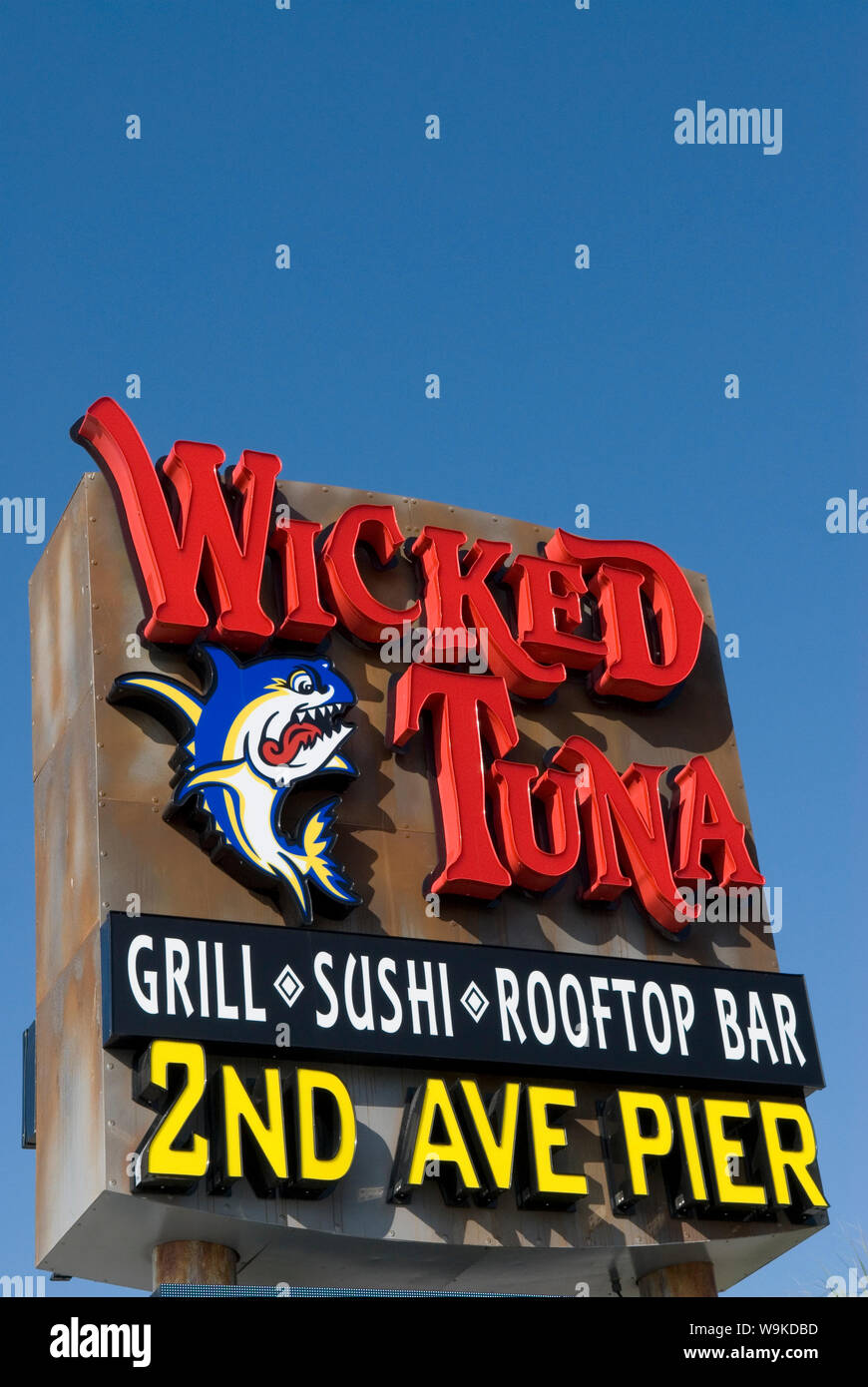 2Nd Avenue Pier & Gottlosen Thunfisch Restaurant in Myrtle Beach, USA. Stockfoto