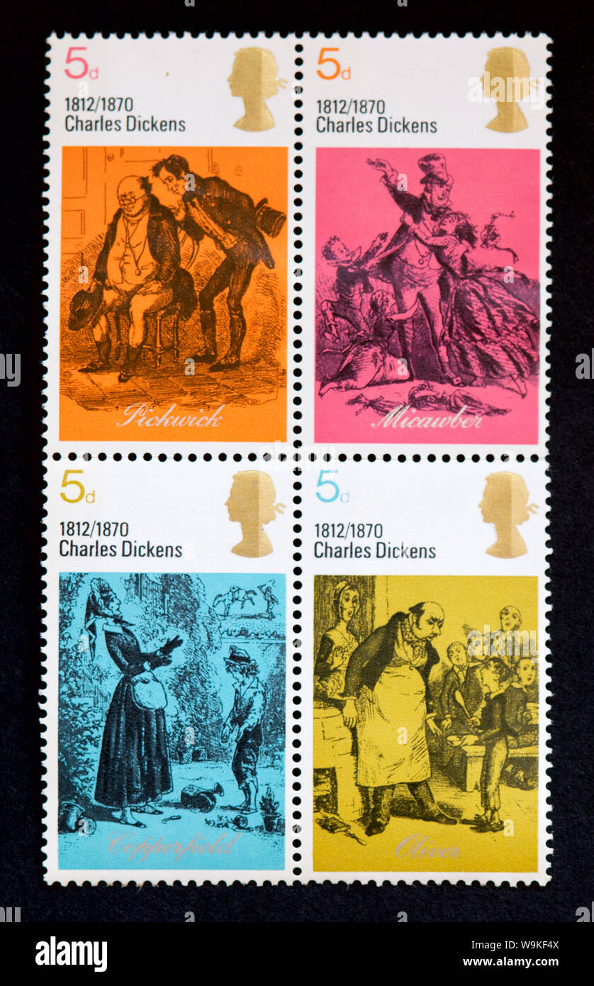 Großbritannien Briefmarke - Charles Dickens Stockfoto