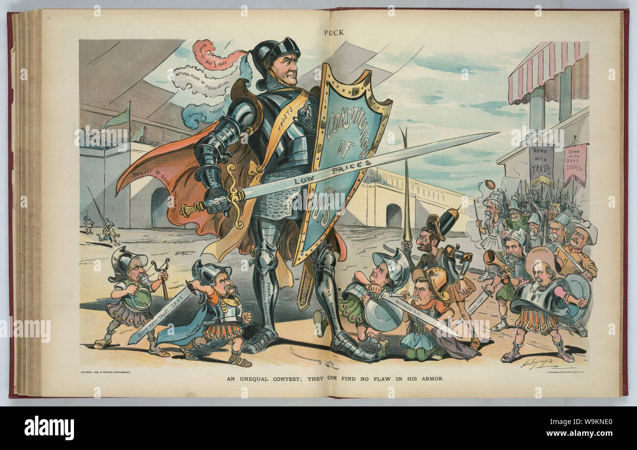 Ein ungleicher Wettbewerb; Sie finden keine Fehler in seiner Rüstung/Dalrymple. Stockfoto