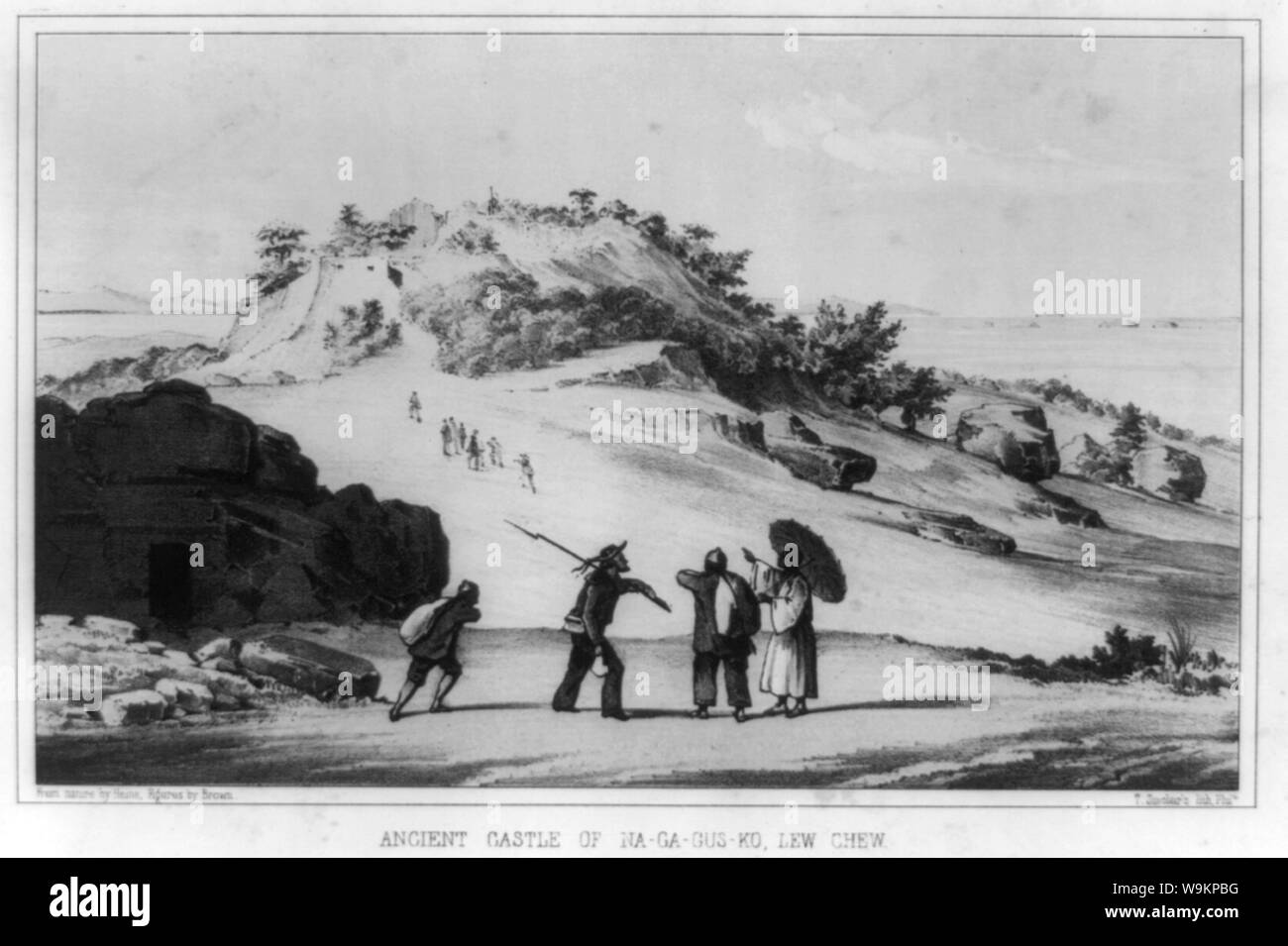 Alte Burg von Na-Ga - Gus-Ko, Lew Kauen/aus der Natur von Heine; die Zahlen von Braun; T. Sinclairs Lith., Phila. Stockfoto