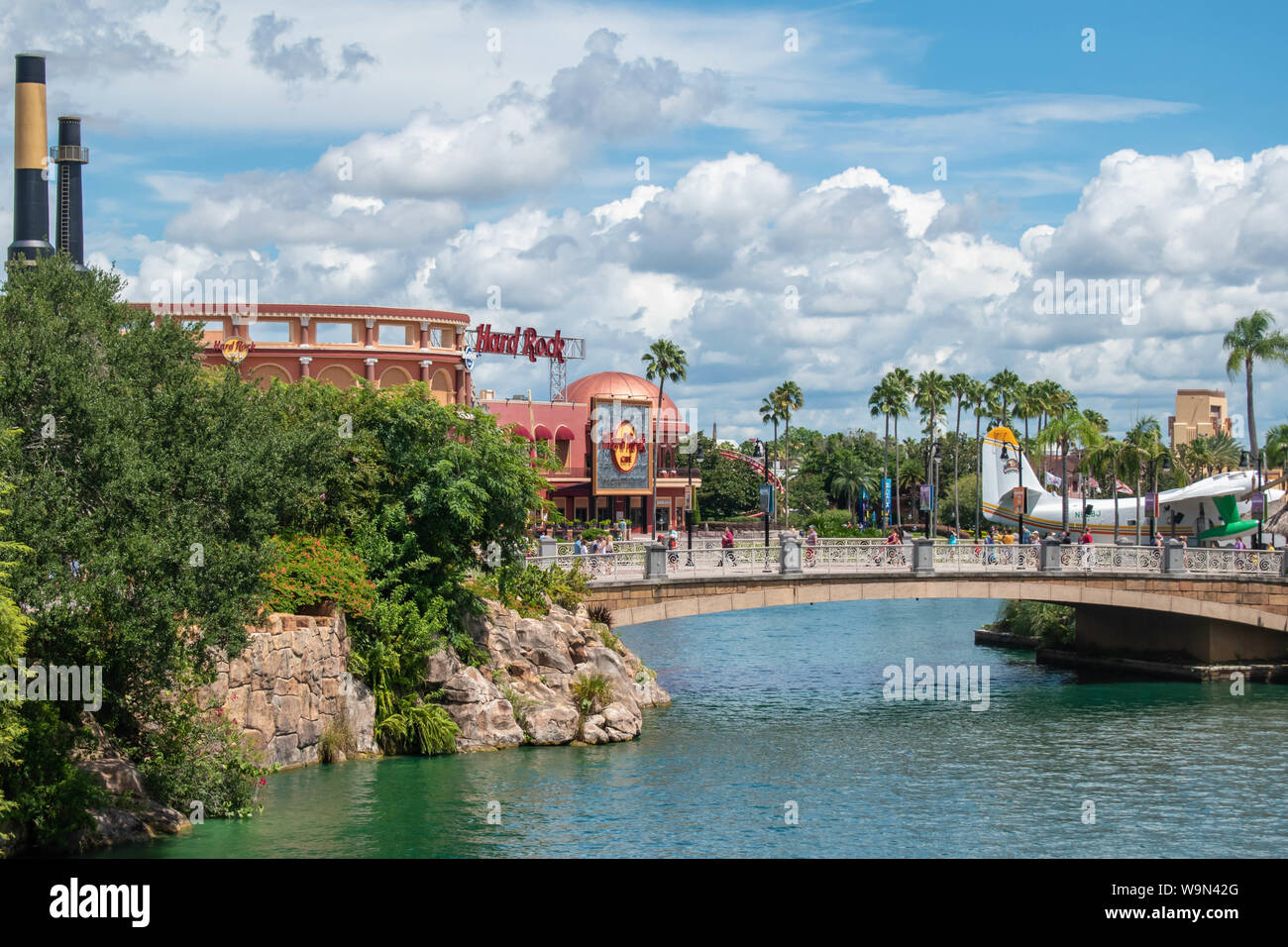 Orlando, Florida. August 07, 2019. Teilansicht der Hard Rock Cafe und City Walk in Universal Studios Area. Stockfoto