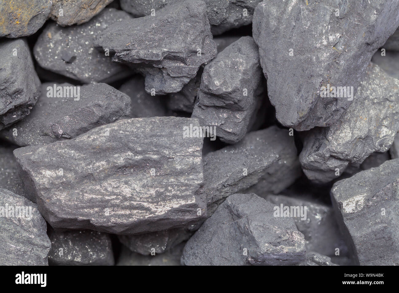 Fossiler Brennstoff Kohle Felsen Haufen Hintergrund schliessen. Stockfoto