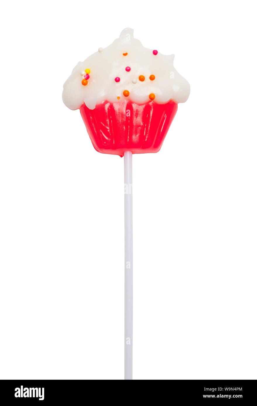 Cupcake Lollipop Sucker isoliert auf Weiss. Stockfoto