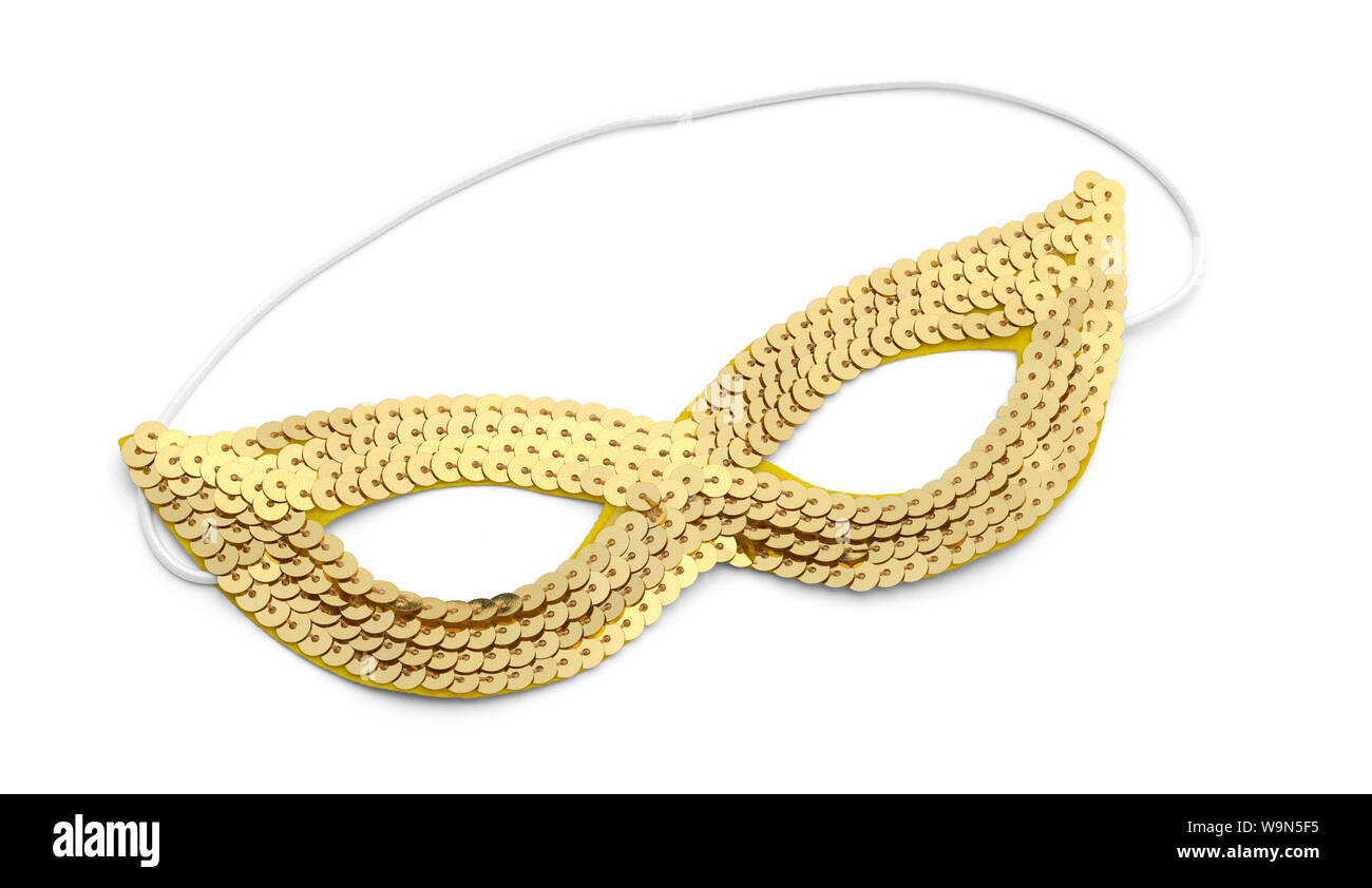 Gold Kostüm Maske schneiden Sie auf Weiß. Stockfoto