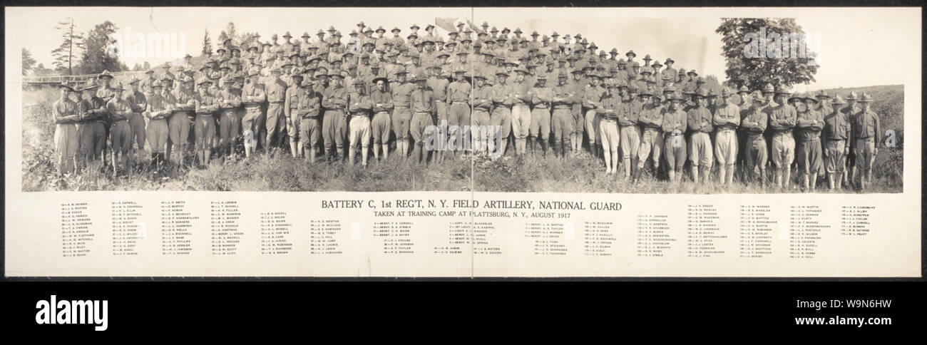 Batterie C, 1.Reg't., NEW YORK, Field Artillery, National Guard; am Training Camp in Plattsburg [sic], NEW YORK, August 1917 Stockfoto