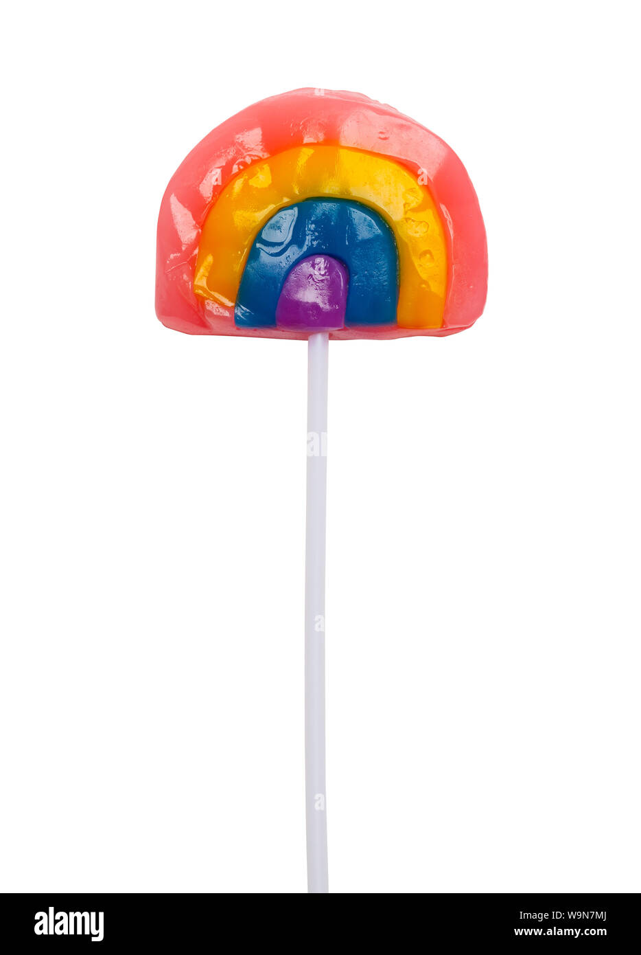 Rainbow Lollipop Sucker isoliert auf weißem Hintergrund. Stockfoto