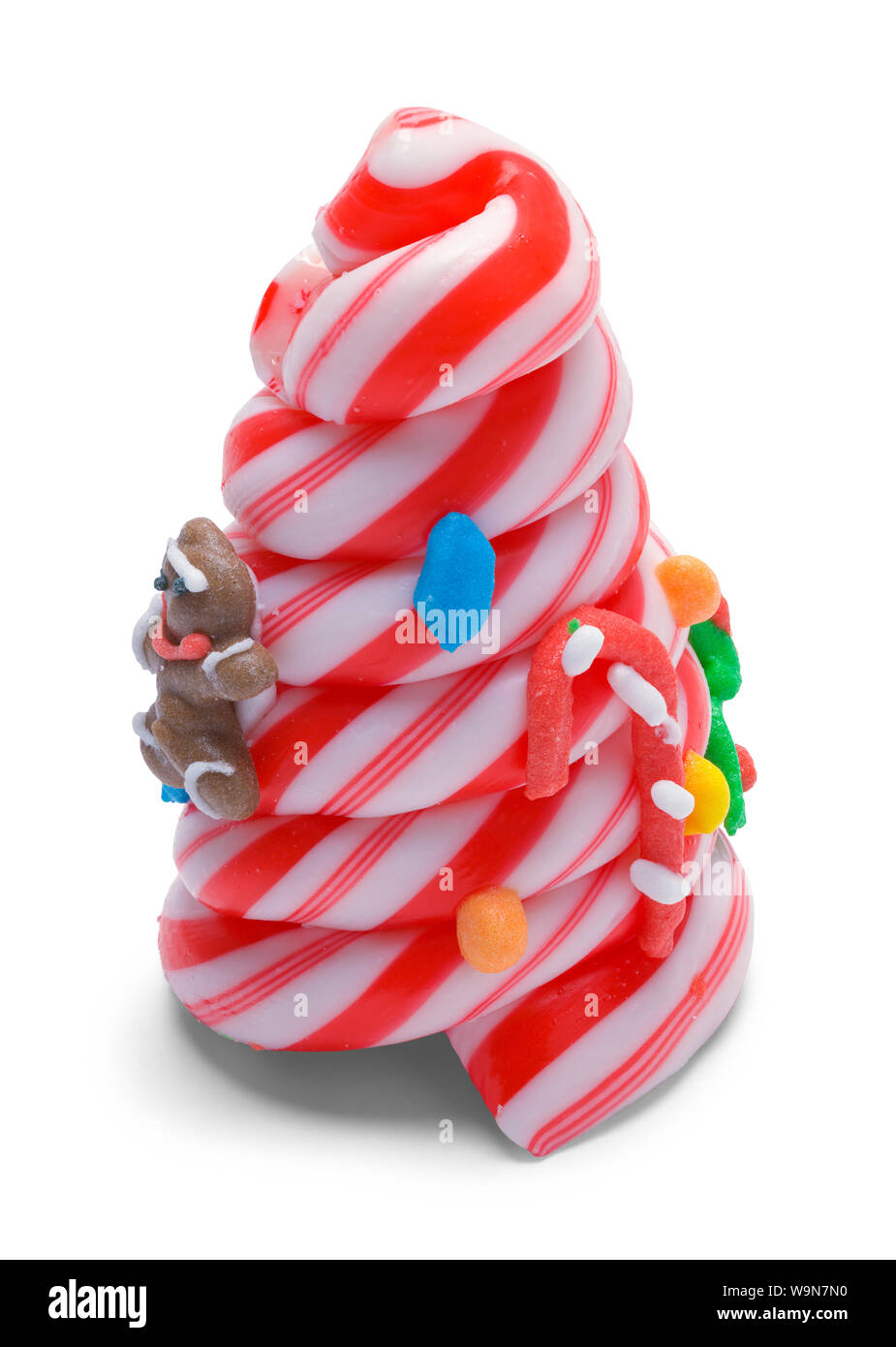 Red Candy Cane Baum isoliert auf weißem Hintergrund. Stockfoto