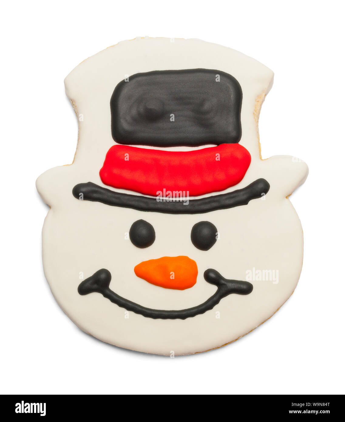 Schneemann Weihnachten Cookie isoliert auf weißem Hintergrund. Stockfoto