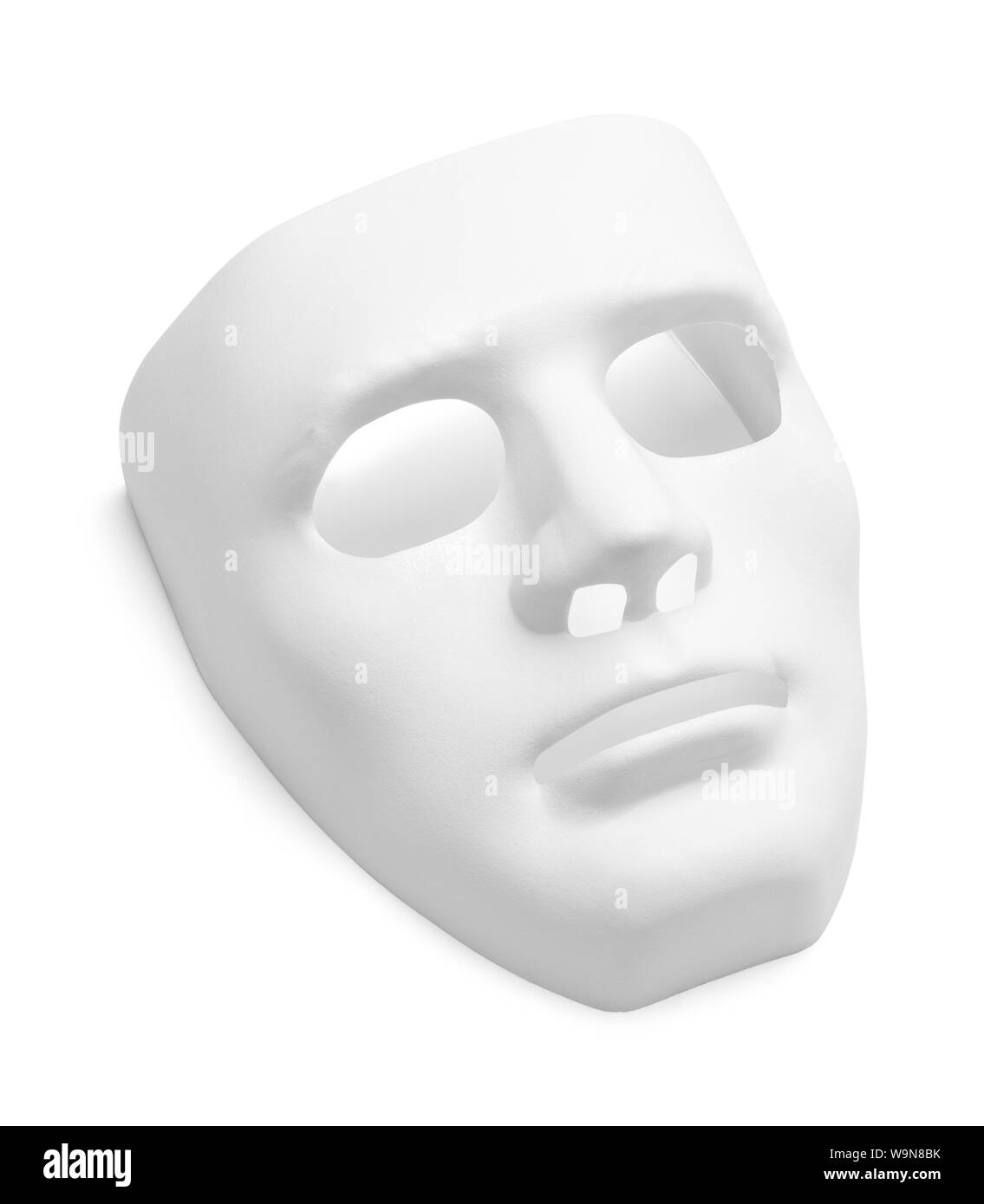 Weiß Theater Maske isoliert auf einem weißen Hintergrund. Stockfoto