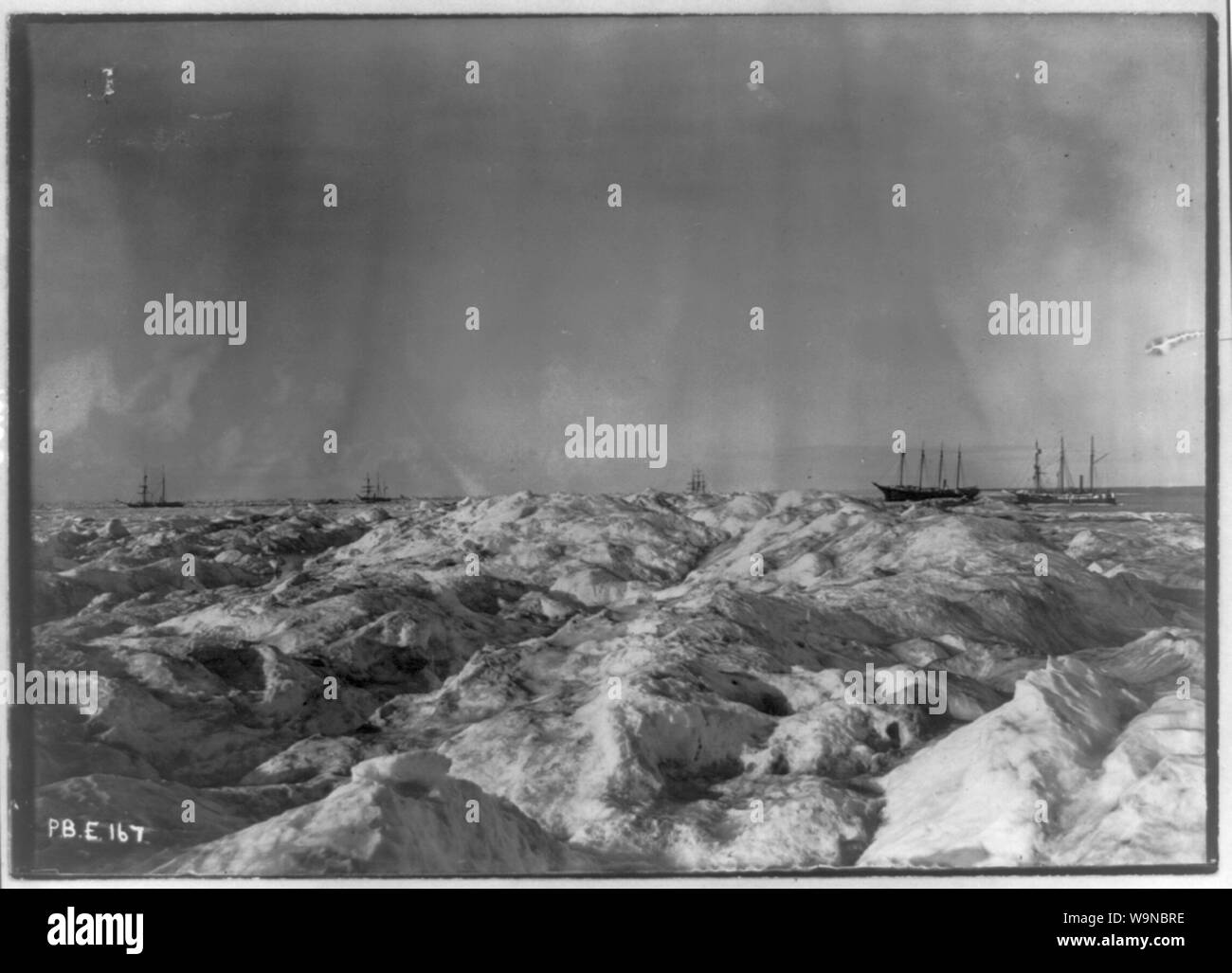 Bär und Walfänger im Eis Stockfoto