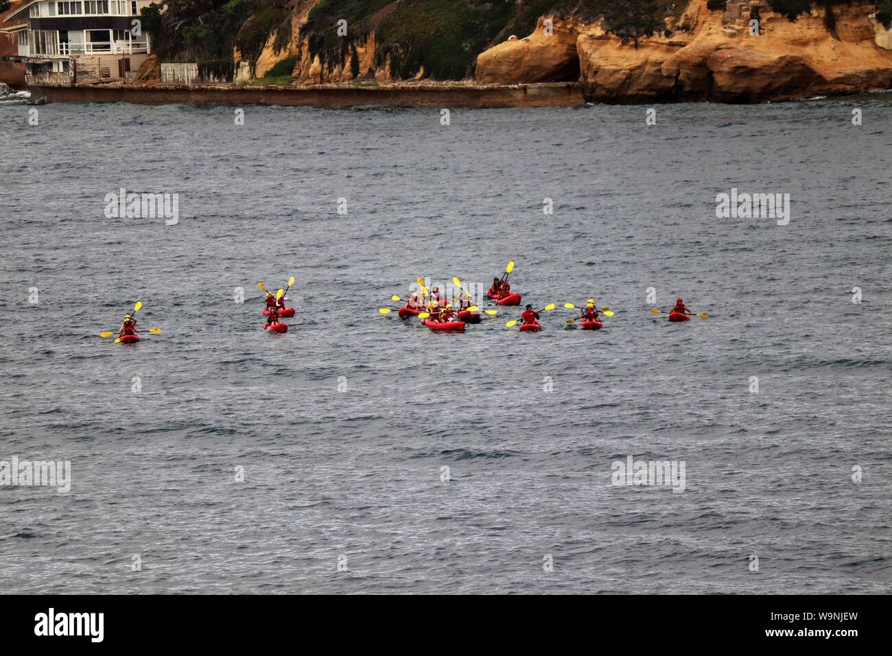 Bunte Kajaks in der La Jolla Cove San Diego Stockfoto