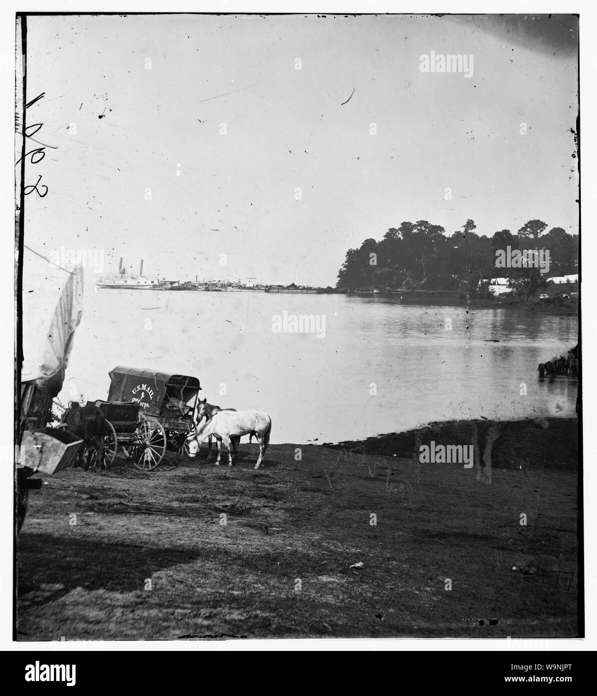 Belle Plain Landung, Virginia. Entfernung Ansicht von Belle Plain Landung auf dem James River. (U.S. E-Wagen 2. Korps im Vordergrund) Stockfoto