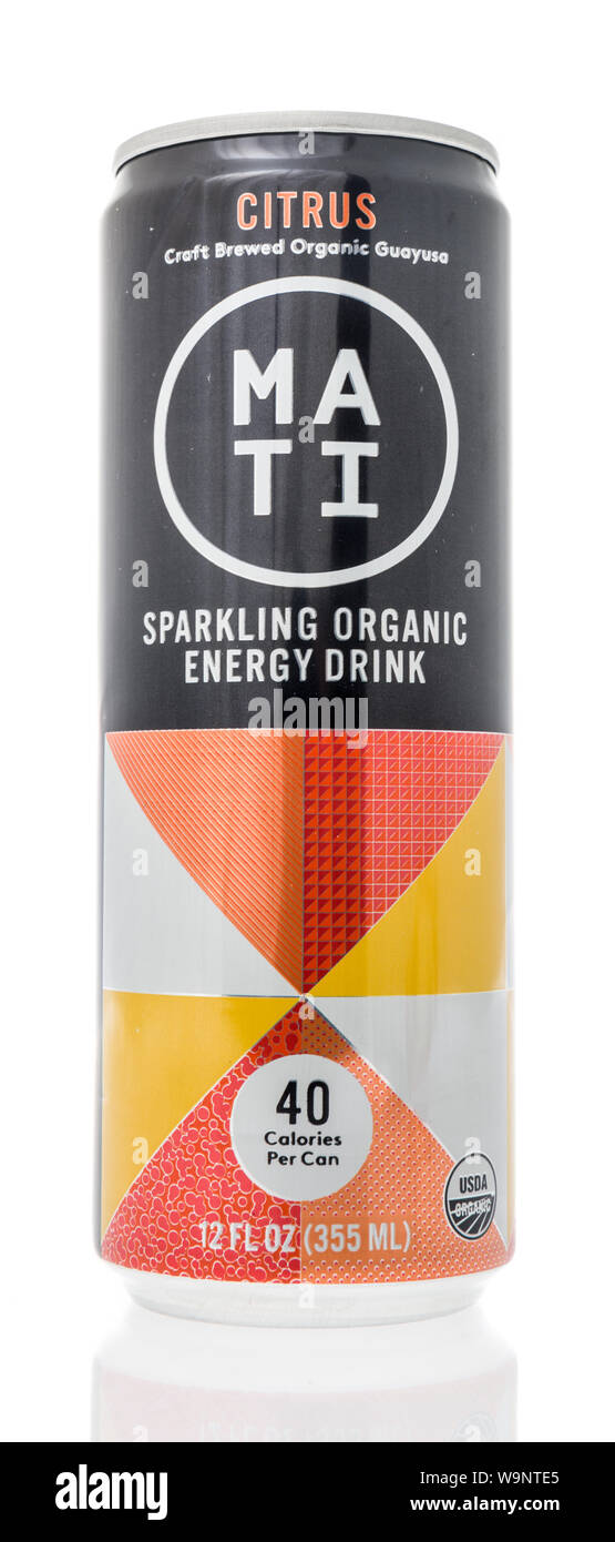 Winneconne, WI - 4. August 2019: eine Dose Mati Sekt Bio Energy Drink auf einem isolierten Hintergrund Stockfoto