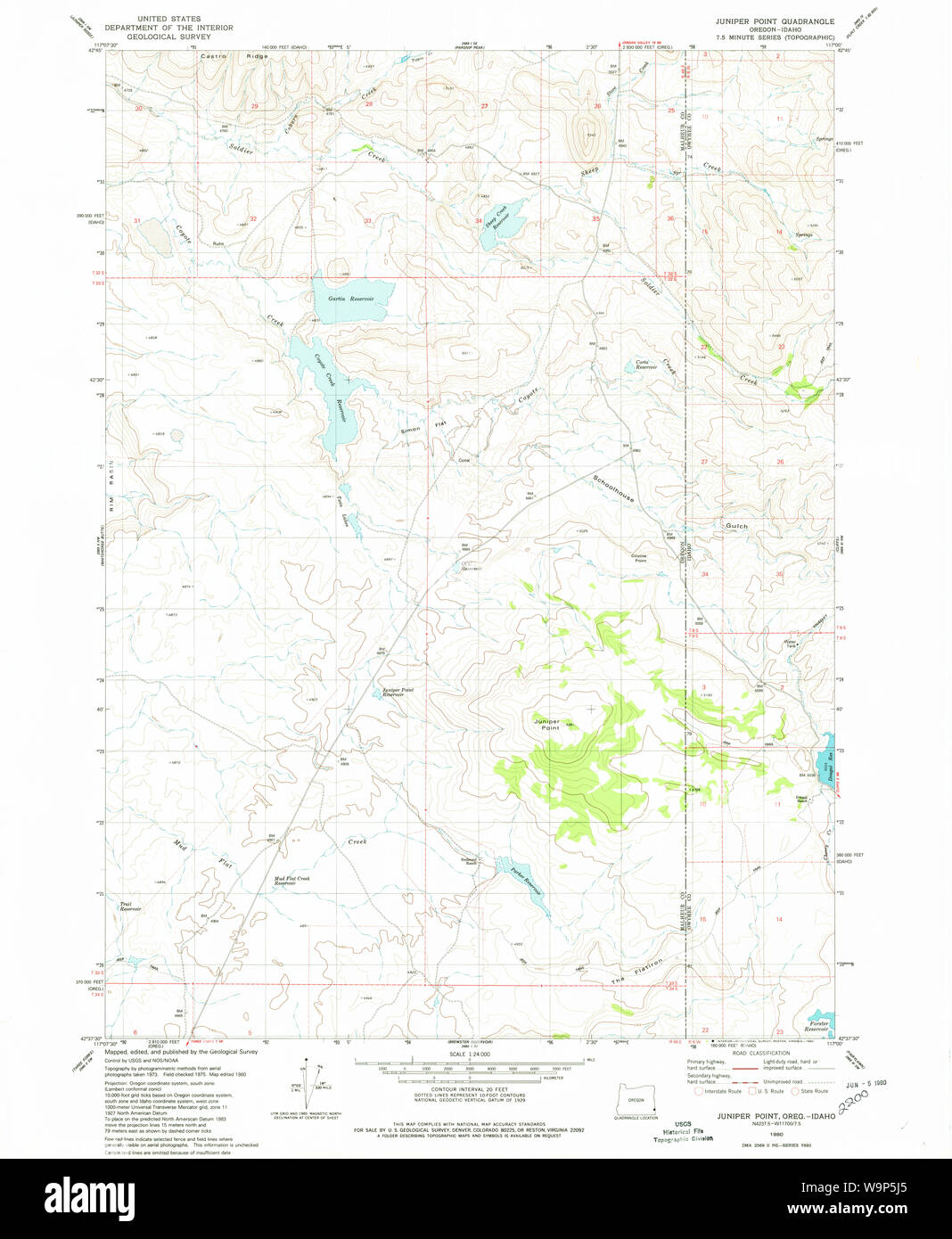 USGS Topo Karte Oregon Juniper Nummer 280363 1980 24000 Wiederherstellung Stockfoto