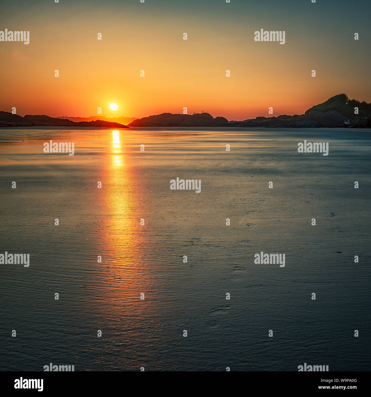 Schönen Sonnenuntergang auf Long Beach in Tofino. Platz Erntegut, perfekt für Instagram. Stockfoto