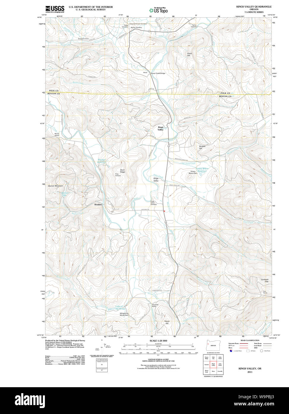USGS Topo Karte Oregon Kings Valley 20110831 TM Wiederherstellung Stockfoto