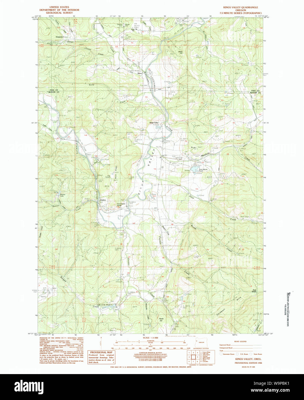 USGS Topo Karte Oregon Kings Valley 1984 24000 280408 Restaurierung Stockfoto