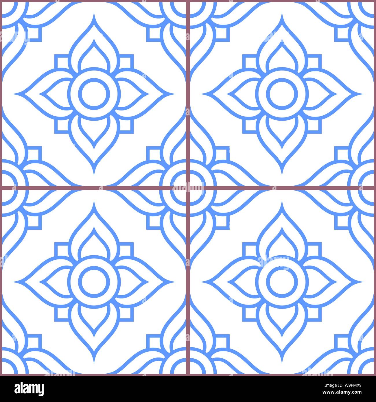 Azujelo Lissabon Fliese vector Pattern - Lissabon Fliesen nahtlose Gestaltung mit Blumen, Fliesen Dekor in marine blau - Portugiesisch retro Fliese Ornament, Repetitve m Stock Vektor