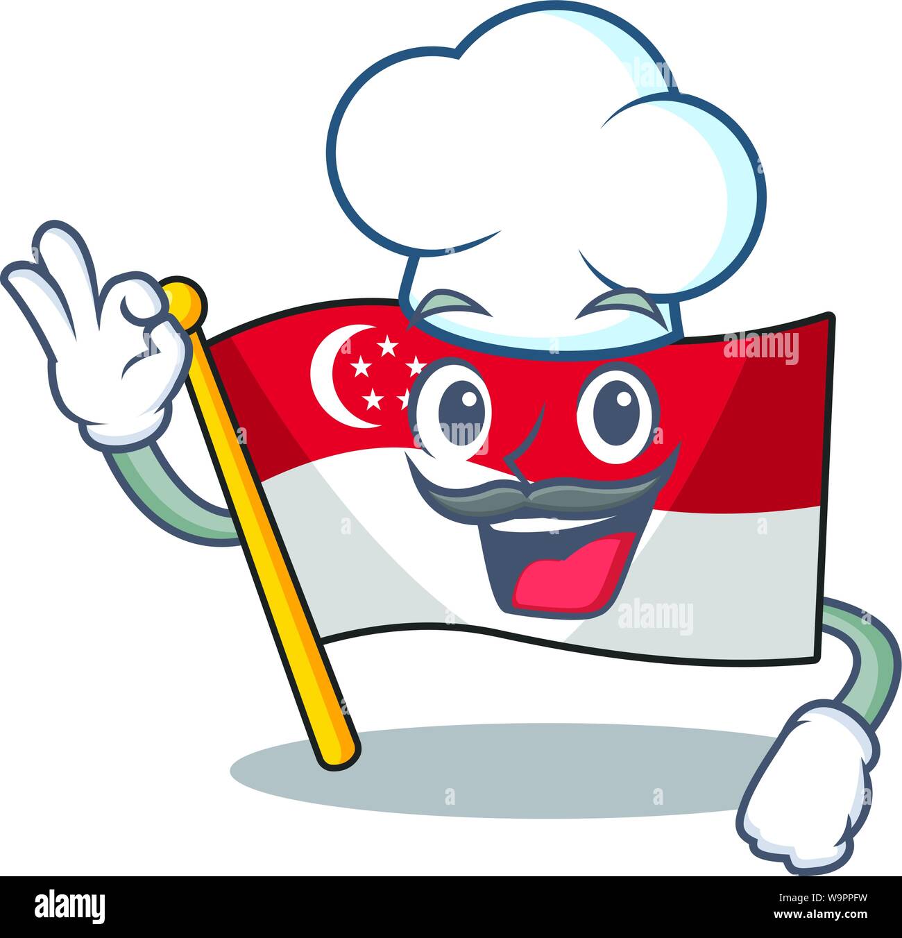 Koch Singapur Fahne über eine Karikatur, die pol Stock Vektor