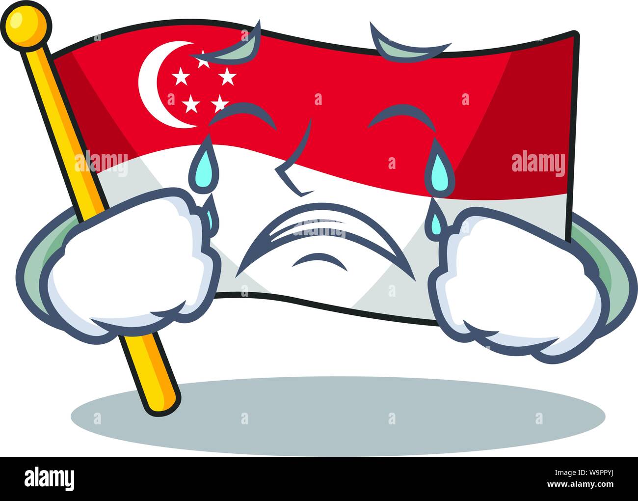 Weinend Flagge Singapur mit dem Charakter isoliert Stock Vektor