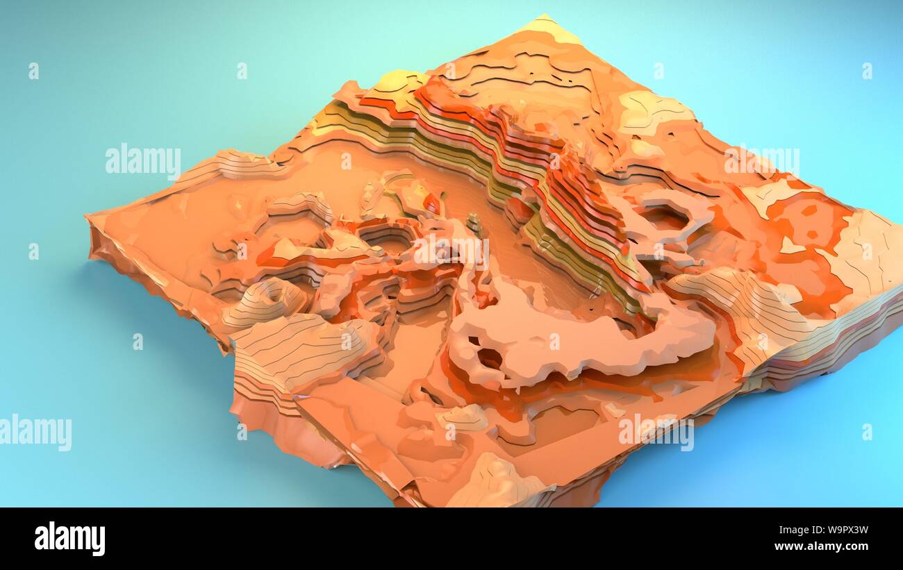 3D-rendering Canyon Diorama von oben nach unten Landschaft Beispieldiagramm stilisierte Spiel Umwelt kreative grafische Ressourcen Arizona unfruchtbar Dessert trocken Cartoon Stockfoto