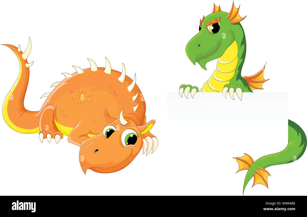 Zwei lustige kleine Drachen. Vector Illustration Stock Vektor