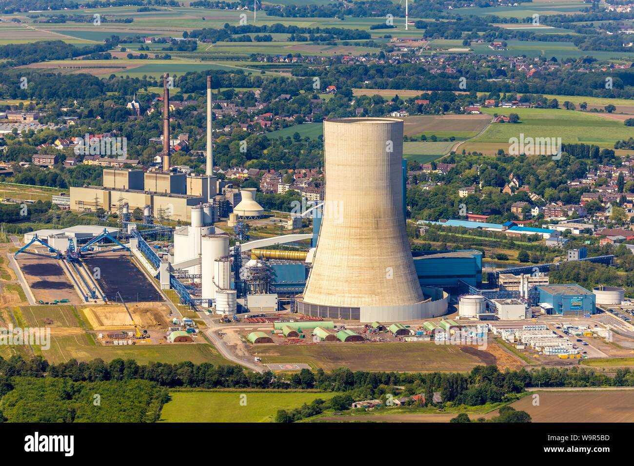 Luftaufnahme, den Bau zu stoppen, EON Kraftwerk Datteln 4 am Dortmund-Ems-Kanal, Datteln, Ruhrgebiet, Nordrhein-Westfalen, Deutschland Stockfoto