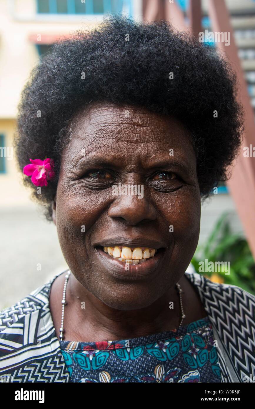 Freundliche ältere Frau, Porträt, Buka, Papua-Neuguinea Stockfoto