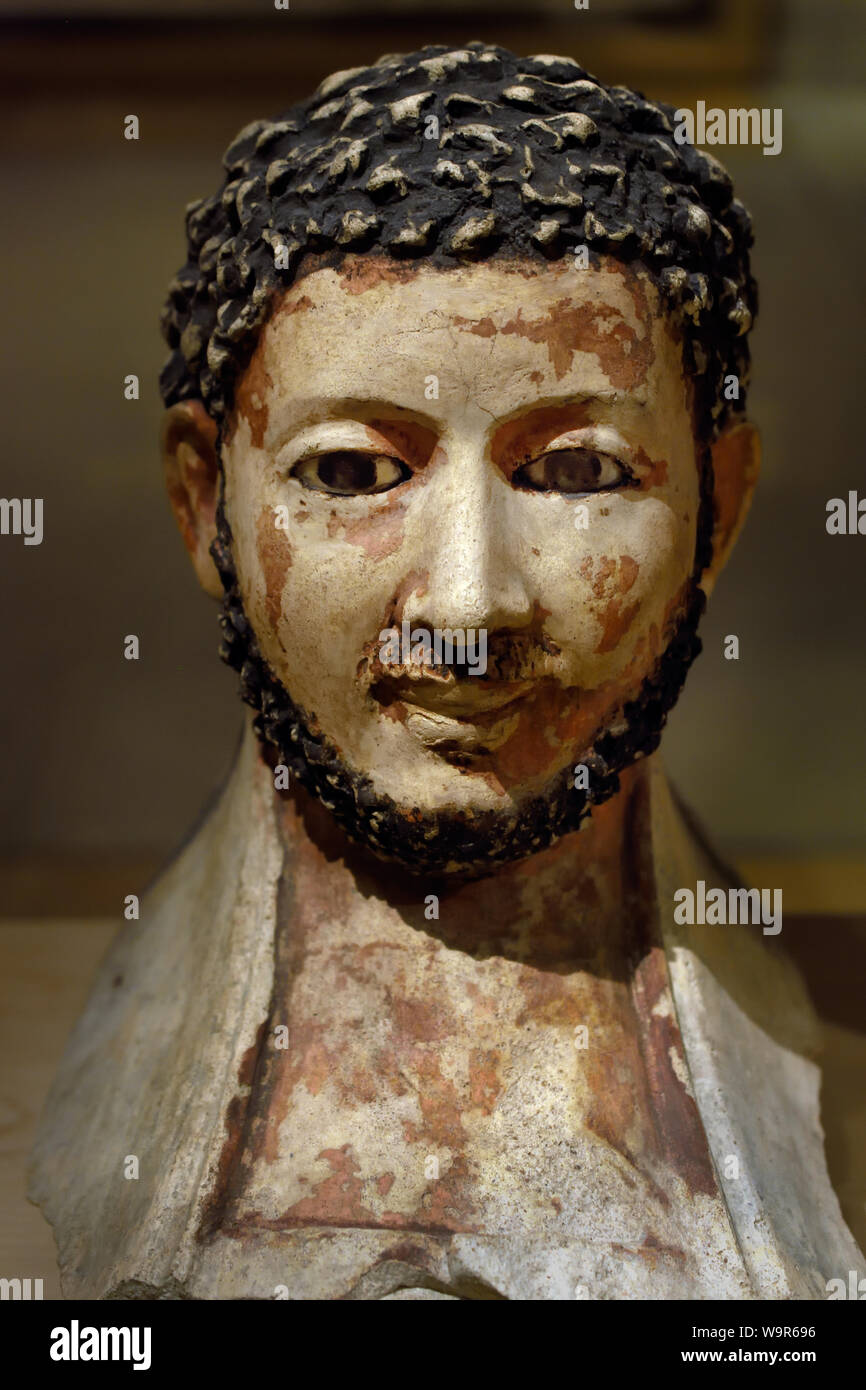 Männer fragmentarischen Gesichtsmaske 3. Jahrhundert AD Hermopolis-West (lackiert Stuck, Glas) Maske der Mumien, Ägypten, Ägyptische. Stockfoto