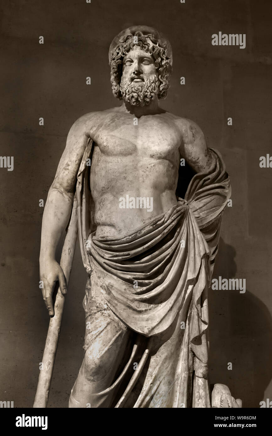 Aesculapius 2. Jahrhundert n. Chr., nach einem Original in der ersten Hälfte des vierten Jahrhunderts v. Chr. erstellt von Timotheos, Marmor, Römisch, Rom, Italien (Asklepios, Gott der Medizin, Heilung, Verjüngung und Ärzte) Stockfoto