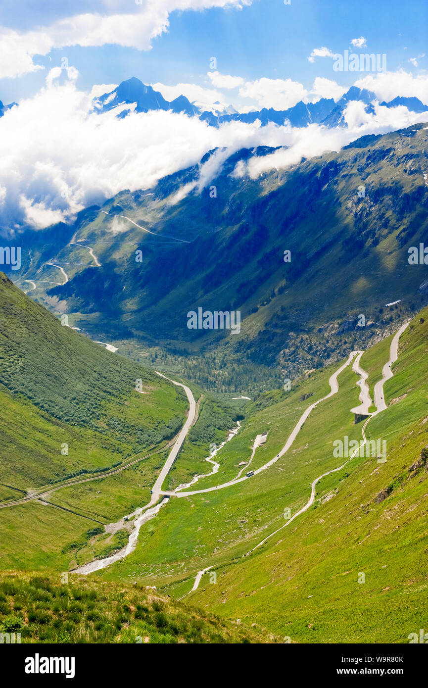 Furkapass, Grimselpass, Pass Road, Gletsch, Wallis, Andermatt, Uri, Schweiz, Europa Stockfoto
