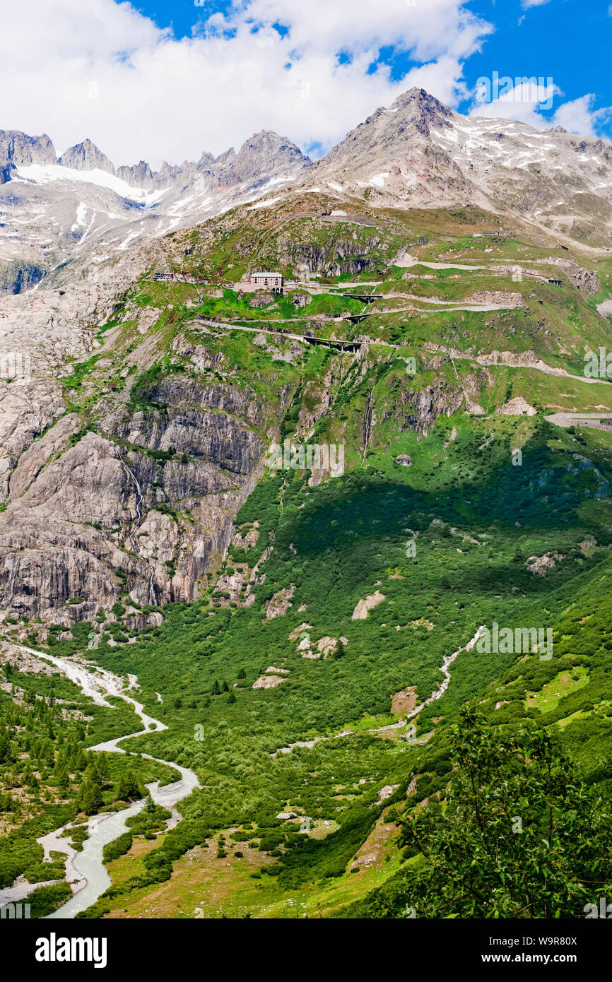 Furkapass, Pass Road, Gletsch, Wallis, Andermatt, Uri, Schweiz, Europa Stockfoto